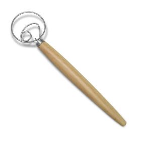 1 pc Stainless Steel Dough Whisk With Wooden Handle - Bread Making Tool For Kitchen; Ideal For Homemade Pizza; Bread Dough And Pastry; Rust-Resist