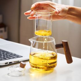 1 pc High Borosilicate Heat-resistant Glass Teapot With Walnut Handle; 530ml/17.9oz; Removable Glass Filter; Transparent Tea Kettle
