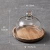 1 pc Pastry Plate With Transparent Glass Cover; Fruit Plate With Glass Top; Small Circle Wooden Tray With Glass Lid