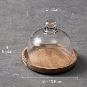 1 pc Pastry Plate With Transparent Glass Cover; Fruit Plate With Glass Top; Small Circle Wooden Tray With Glass Lid