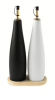 Thyme & Table Ceramic Oil and Vinegar Cruet Set with Bamboo Base, Black