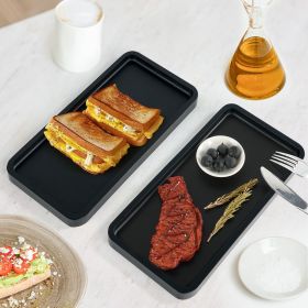 10-Inch Bamboo Serving Tray Set of 2 – Black Rectangular Organizer Trays with Non-Slip Pads for Kitchen, Bathroom, Bedroom