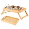 Folding Bamboo Bed Tray Table with Handles, Breakfast Food Serving Tray for Bed, Sofa, Eating, Drawing or Desk