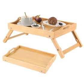 Folding Bamboo Bed Tray Table with Handles, Breakfast Food Serving Tray for Bed, Sofa, Eating, Drawing or Desk