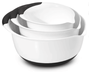 OXO Softworks 3 Piece Plastic Cooking or Baking Mixing Bowl Set, White/Black