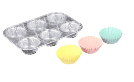 Handi-Foil Aluminum Muffin Pans with Lids and 24 Bake Cups, 9.6" L x 6.3" W x 1.3" D, Disposable