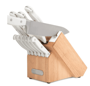 Farberware EdgeKeeper 14-Piece Forged Triple Rivet Kitchen Knife Set with Block White