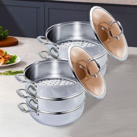 SOGA 2 X 3 Tier 32 cm Heavy Duty Stainless Steel Food Steamer Vegetable Pot Stackable Pan Insert with Glass Lid