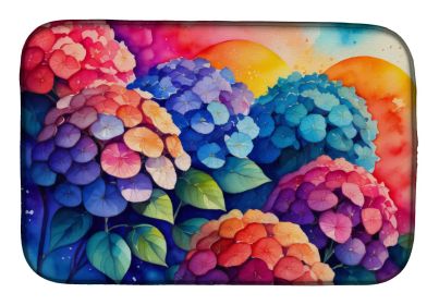 Hydrangeas in Color Dish Drying Mat Absorbent Dish Drying Mat Pad for Kitchen Counter Dish Drainer Mat for Countertop, 14 x 21", Multicolor