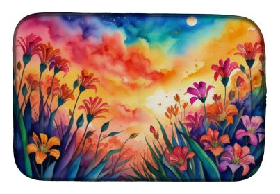 Alstroemerias in Color Dish Drying Mat Absorbent Dish Drying Mat Pad for Kitchen Counter Dish Drainer Mat for Countertop, 14 x 21", Multicolor