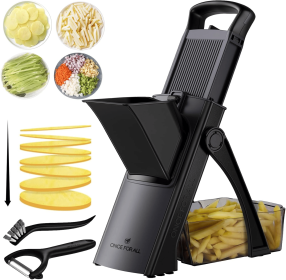 ONCE FOR ALL Safe Mandoline Slicer For Kitchen, Biger Size, Adjustable Vegetable Chopper Food Slicer Potato French Fry Cutter with Peeler, Detachable