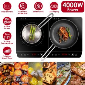 4000W Induction Cooktop Portable Double Induction Cooker Electric Dual Burner Stove Countertop Hot Plate with 9 Power 9 Temperature 0-3H Timer GPCT539