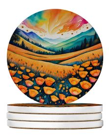 Colorful California poppies Large Sandstone Coasters Pack of 4 Absorbent Round Coasters Decor Gifts for Men or Women, 4 in, Multicolor