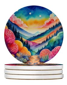 Colorful Brunia Large Sandstone Coasters Pack of 4 Absorbent Round Coasters Decor Gifts for Men or Women, 4 in, Multicolor