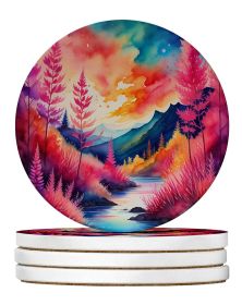 Colorful Astilbe Large Sandstone Coasters Pack of 4 Absorbent Round Coasters Decor Gifts for Men or Women, 4 in, Multicolor