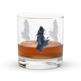 Enigmatic Figure Luxury Rocks Glass - Hooded Design by HadiArts | 10.5 oz Premium Barware