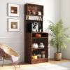 Kitchen Pantry Sideboard with 2 Sliding Striped Glass Doors, Freestanding Countertop Storage Cabinet for Bottles, Wine, Coffee machine, Microwave oven