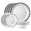 Corelle Brasserie 12-Piece Dinnerware Set – Classic White With Black Rim, Chip-Resistant Plates And Bowls, Service For 4