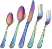 Rainbow Silverware Set, 5-Piece Stainless Steel Flatware Set with Round Edge,Kitchen Utensil Set Service for 1,Dishwasher Safe (Multicolor)