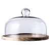 1 pc Pastry Plate With Transparent Glass Cover; Fruit Plate With Glass Top; Small Circle Wooden Tray With Glass Lid