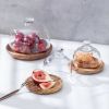 1 pc Pastry Plate With Transparent Glass Cover; Fruit Plate With Glass Top; Small Circle Wooden Tray With Glass Lid