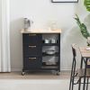 76*37*84cm Three Drawers Three Layers Bronze Color Handle Rubber Wood Log Color Table Top Black Spray Paint Dining Car