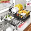 Expandable Dish Drying Rack, Large Dish Rack for Kitchen Counter, Stainless Steel Dish Drainer with Drainboard