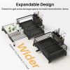 Expandable Dish Drying Rack, Large Dish Rack for Kitchen Counter, Stainless Steel Dish Drainer with Drainboard
