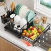 Expandable Dish Drying Rack, Large Dish Rack for Kitchen Counter, Stainless Steel Dish Drainer with Drainboard