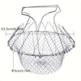 1pc; Frying Basket; Stainless Steel Frying Basket; Kitchen Foldable Steam Rinse Strain; Household Fry Basket Strainer; Kitchen Cooking Tool For F