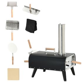 Outsunny Outdoor Pizza Oven Wood Fired with 12 Stone Peel Waterproof Cover for Patio Cooking Black