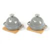 HAWOK Enameled Cast Iron Garlic Roaster with Bamboo Tray, 5-Inch, BBQ Grill Garlic Baker, Mini Cocotte, Set of 2, Grey