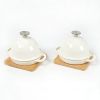 HAWOK Enameled Cast Iron Garlic Roaster with Bamboo Tray, 5-Inch, BBQ Grill Garlic Baker, Mini Cocotte, Set of 2, Oyster White