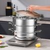 SOGA 3 Tier 32 cm Heavy Duty Stainless Steel Food Steamer Vegetable Pot Stackable Pan Insert with Glass Lid