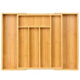 Expandable Bamboo Kitchen Drawer Organizer – Adjustable Cutlery Tray for Utensils, Silverware