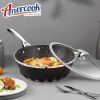 Amercook Flame Series Black Wok Maifan Stone Non-Stick Wok with Lid A28BK Healthy Non-Stick Light Oil and Less Smoke 28cm