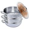 SOGA 3 Tier 32 cm Heavy Duty Stainless Steel Food Steamer Vegetable Pot Stackable Pan Insert with Glass Lid