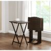 Indoor Folding Table Set of 4 in Walnut L19 x W15 x H26 inches. 4 Tables+1 Rack Stand.