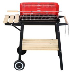 85 x 42 x 86 cm Black And Red Four Legged Wheeled Square Enamel Carbon Oven (Option: Black and red)