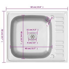 vidaXL Kitchen Sink with Drainer Set Silver 600 x 500 x 155 mm Stainless Steel (Option: as picture)