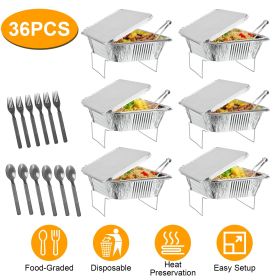 36 pcs Disposable Chafing Dish Buffet Set Food Warmers For Party Buffet Server Catering Supplies With Covers Utensils Half Size Food Pans For Part (Color: Silver)