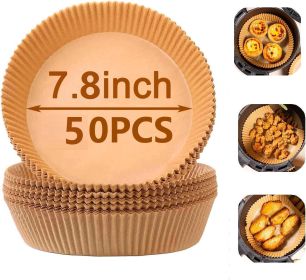 50 pcs Ideal Kitchen Air Fryer Paper Liner Round 7.8 Inch, Baking Disposable Air Fryer Parchment Paper, Multipurpose Oil-absorbing Paper Tray (Option: PSC)