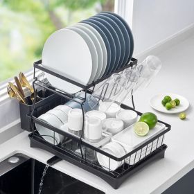 Kitchen Counter Large Cutlery Drain Rack (Color: Black)