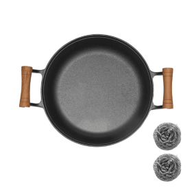WANGYUANJI 11.8 Pancake Griddle With Wooden Handle, Cast Iron Skillet, Uncoated Pan For Home, Thickened Non-Stick Skillet, Multi-Purpose Skillet W (Color: Black)