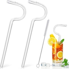2 straw 1 cleaning brush Can Be Used Repeatedly Original Glass Drinking Straw, Flute Style Design For Engaging Lips Horizontally, Anti Wrinkle. (Option: transparent)