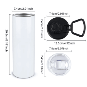 20 oz Straight Glossy Screw Flip Top 2 Lid Sublimation Tumbler (Color: White)
