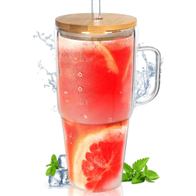 Glass Cups With Lids And Straws - 40 Oz Tumbler With Handle And Straw Glass Water Bottles Drinking Glasses Glass Straws Iced Coffee Cups Travel Cup (Option: transparent)