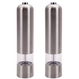 2pcs Stainless Steel Electric Automatic Pepper Mills Salt Grinder Silver (Type: 2pcs)