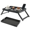 Folding Bamboo Bed Tray Table with Handles, Breakfast Food Serving Tray for Bed, Sofa, Eating, Drawing, or Lap Desk