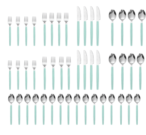 Mainstays 49 Piece Stainless Steel and Plastic Flatware Set with Tray, Teal Blue, Service for 8 (SH32888914GB: Mainstays 49 Piece Stainless Steel)